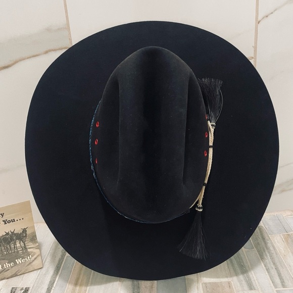 Vintage cowboy hat Mustang By Bailey 4X  Beaver Size 7 1/4 Black R 4" Brim - Picture 4 of 15